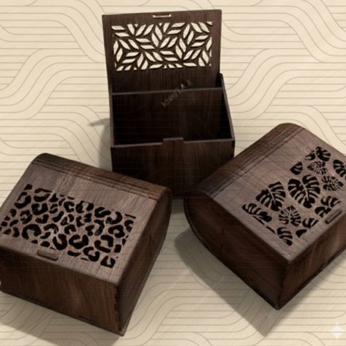 دانلود طرح آماده برش لیزر جعبه چوبی کتابی (سه مدل درب) کد 11580