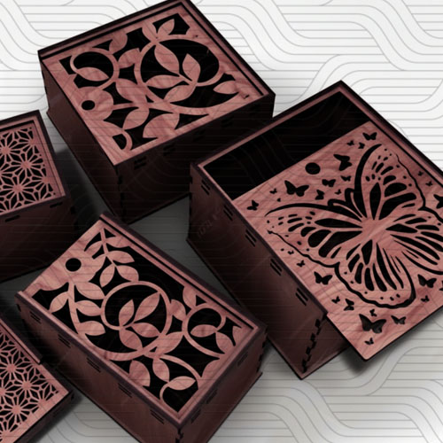 دانلود طرح آماده برش لیزر جعبه (3 طرح درب 5 سایز) کد 11619