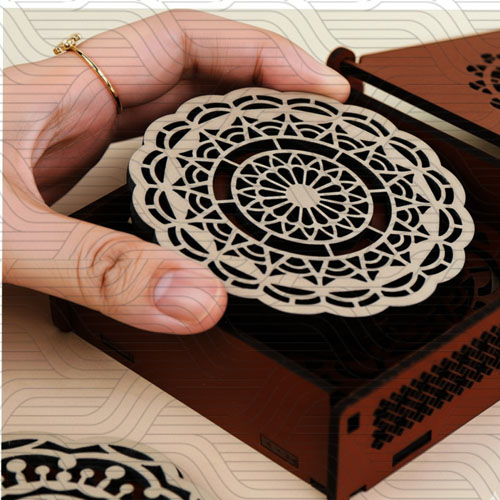 دانلود طرح آماده برش لیزر زیر لیوانی به همراه جعبه (4 مدل) کد 11660