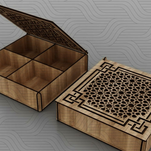 دانلود طرح آماده برش لیزر جعبه پذیرایی چهار قسمتی چوبی کد 11683