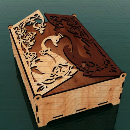 دانلود طرح آماده برش لیزر جعبه دو درب مدل قو کد 11715