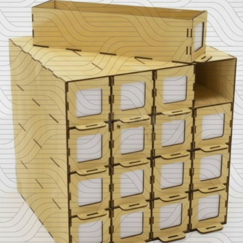 دانلود طرح آماده برش لیزر نظم دهنده 16 کشویی کد 11833