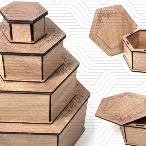 دانلود طرح آماده برش لیزر جعبه کادو شش ضلعی (چهار سایز) کد  11899