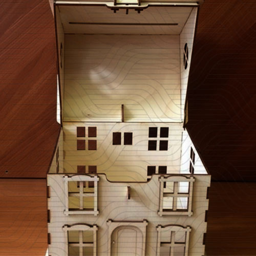 دانلود طرح آماده برش لیزر قلک مدل کلبه (4 میل) کد 12034