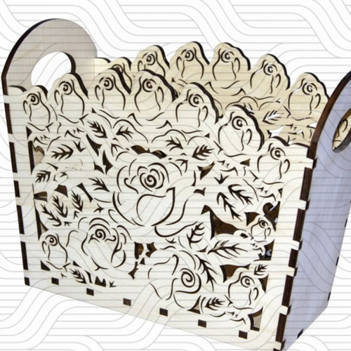 دانلود طرح آماده برش لیزر سبد چوبی گل دار کد 12042