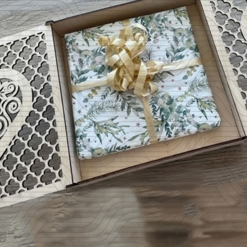 دانلود طرح آماده برش لیزر جعبه دو درب طرح دار کد 11757